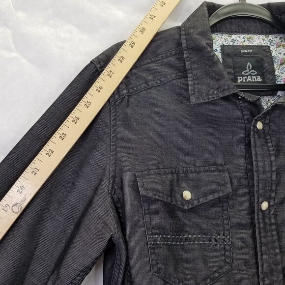 Prana Kellan Button Down Shirt Men’s M Cargo Slim Fit Grey Flip Cuff Pearl Snap - Picture 16 of 16